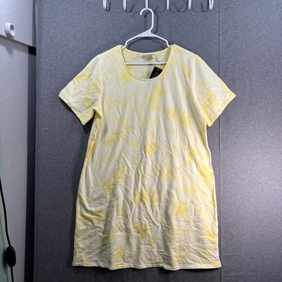 Denim & Co. French Terry Crystal Wash Tie-Dye T-Shirt Dre Bright Yellow Size LP - Picture 1 of 9